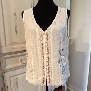 J JILL💐Embroidered Silk Blouse